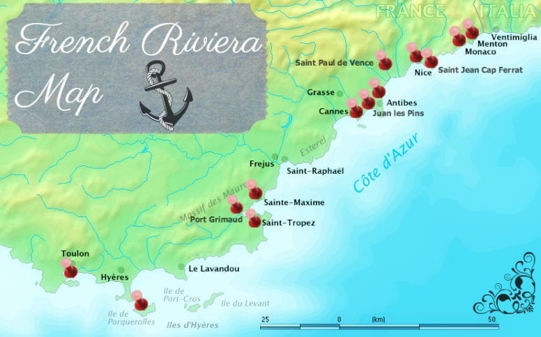 French Riviera Beaches Map