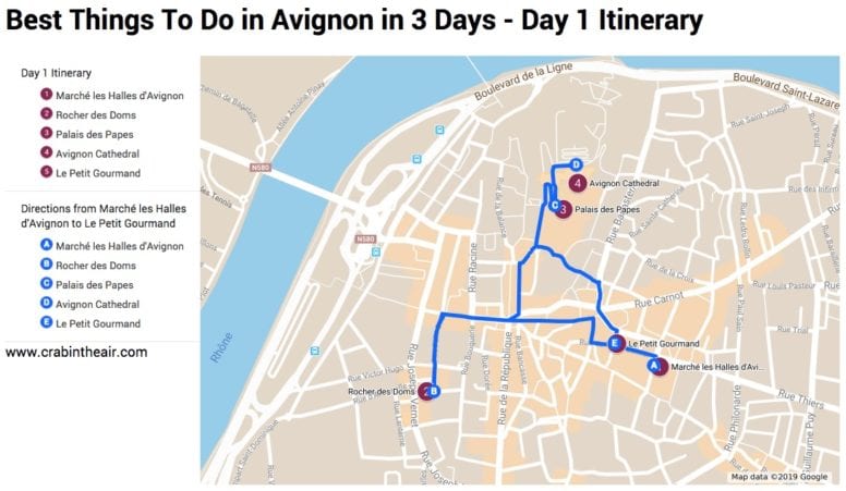 Avignon Map - day 1 Itinerary